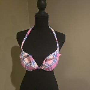 Victoria's Secret Pink & Blue Plaid Halter Top 34b/Small